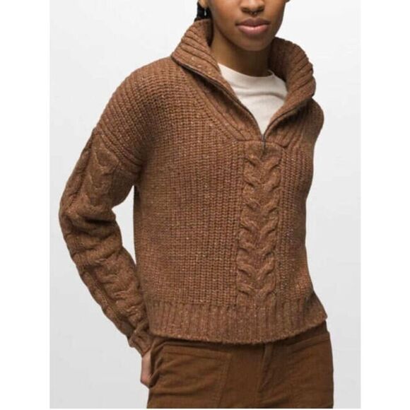 NWOT prAna Laurel Creek Silk Wool Blend 1/4 Zip Cable Knit Sweater Women's S - Picture 1 of 13